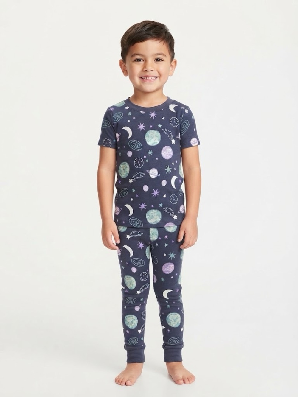 wonder nation Navy Space-Print Short Sleeve Pajama Set